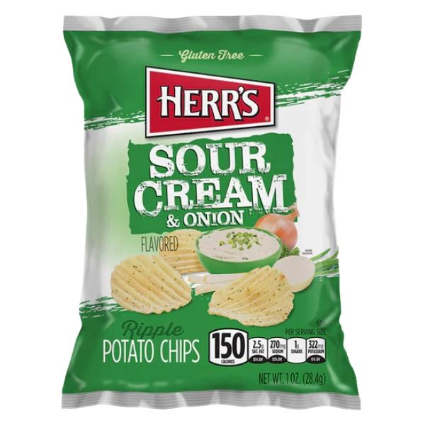 Herr’s 28g Crisps – Barbecue, Sour Cream & Onion, Honey Barbecue – Only 75p Each!
