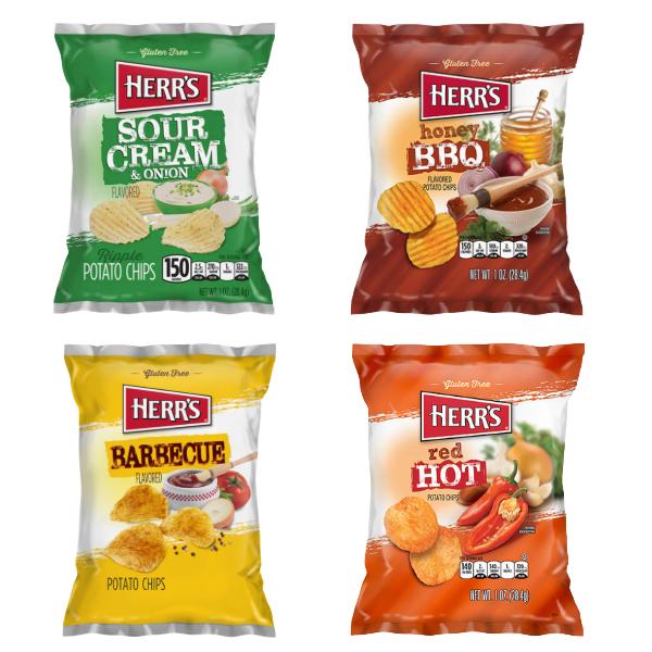 Herr’s 28g Crisps – Barbecue, Sour Cream & Onion, Honey Barbecue – Only 75p Each!