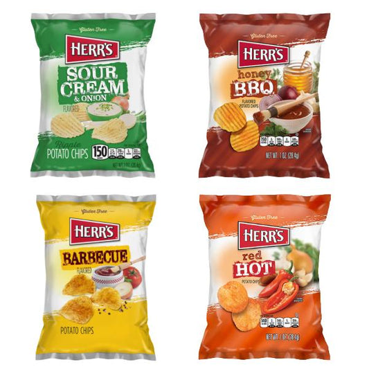 Herr’s 28g Crisps – Barbecue, Sour Cream & Onion, Honey Barbecue – Only 75p Each!