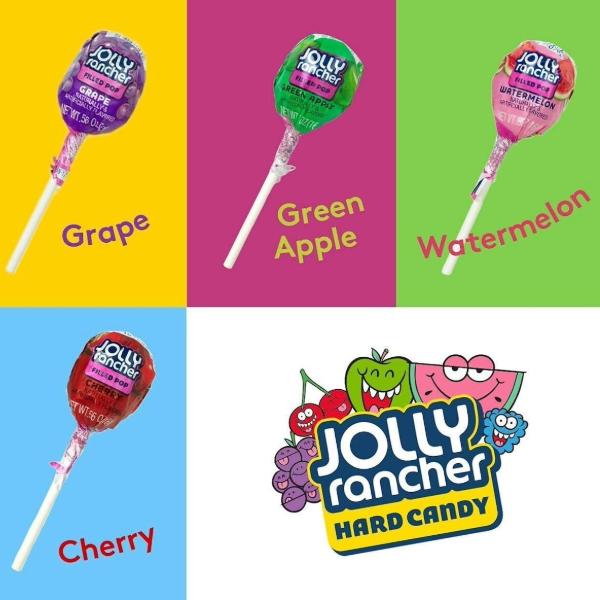 Jolly Rancher Filled Lollipops 4 lollipops – Bursting with Flavour! - Sweet, Candy, Snack, Apple, Cherry, Grape, Watermelon